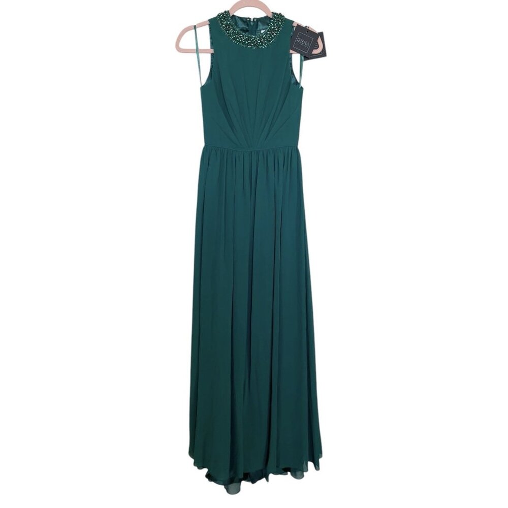 Ieena Mac Duggal Dress Gown Womens Size 6 Green Jewel Encrusted Neckline 56045